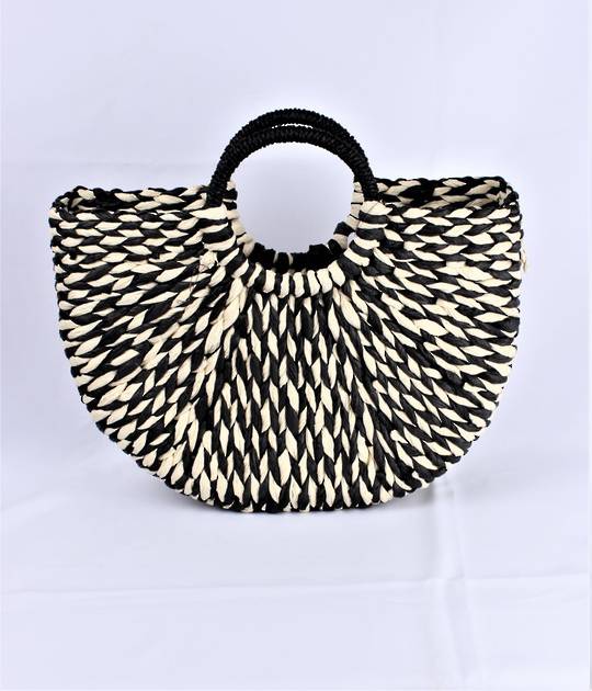 Traditional circular hand basket 40cm wide x 35cm deep black and natural STYLE :AL/6006